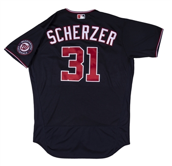 2021 Max Scherzer Game Used And Photo Matched Washington Nationals Home Alternate Blue Jersey Matched To Multiple Games (MLB Authenticated & Sports Investors Authentication)